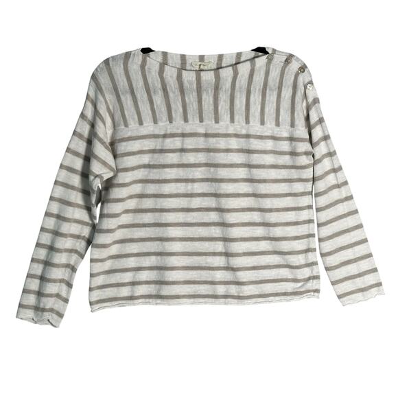 Eileen Fisher Sz S Organic Linen Cotton Blend Boxy Striped Top Neutral Lagenlook - Picture 1 of 12